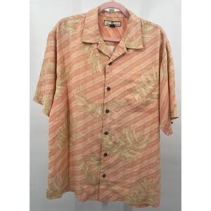 Tommy Bahama 100%‎ Silk Peach Stripe Palm Branch Button-Up Shirt size Med